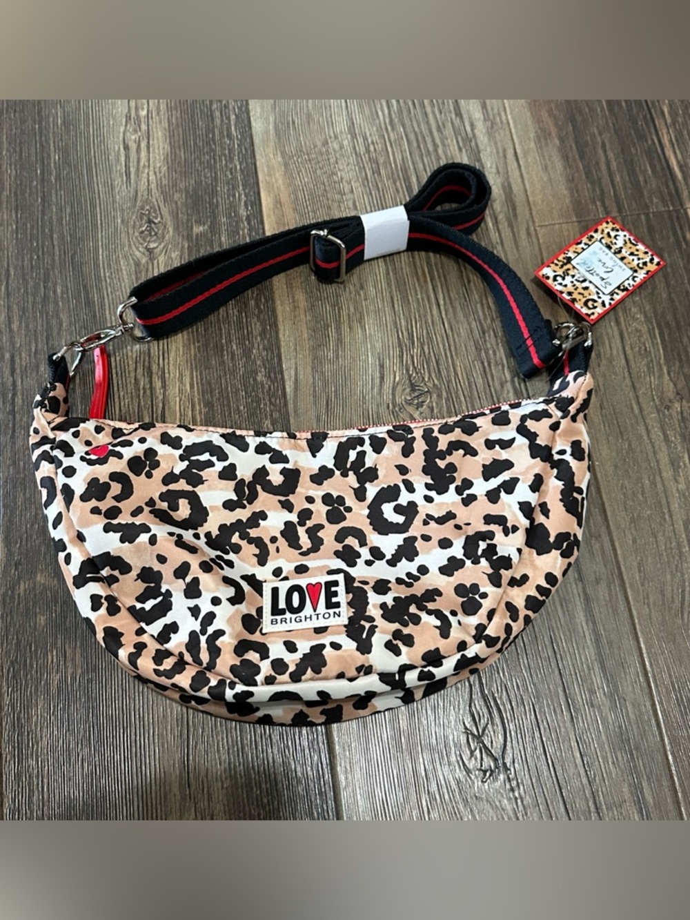 Brighton  spotted love swing bag cheetah belt bag NEW heart lined